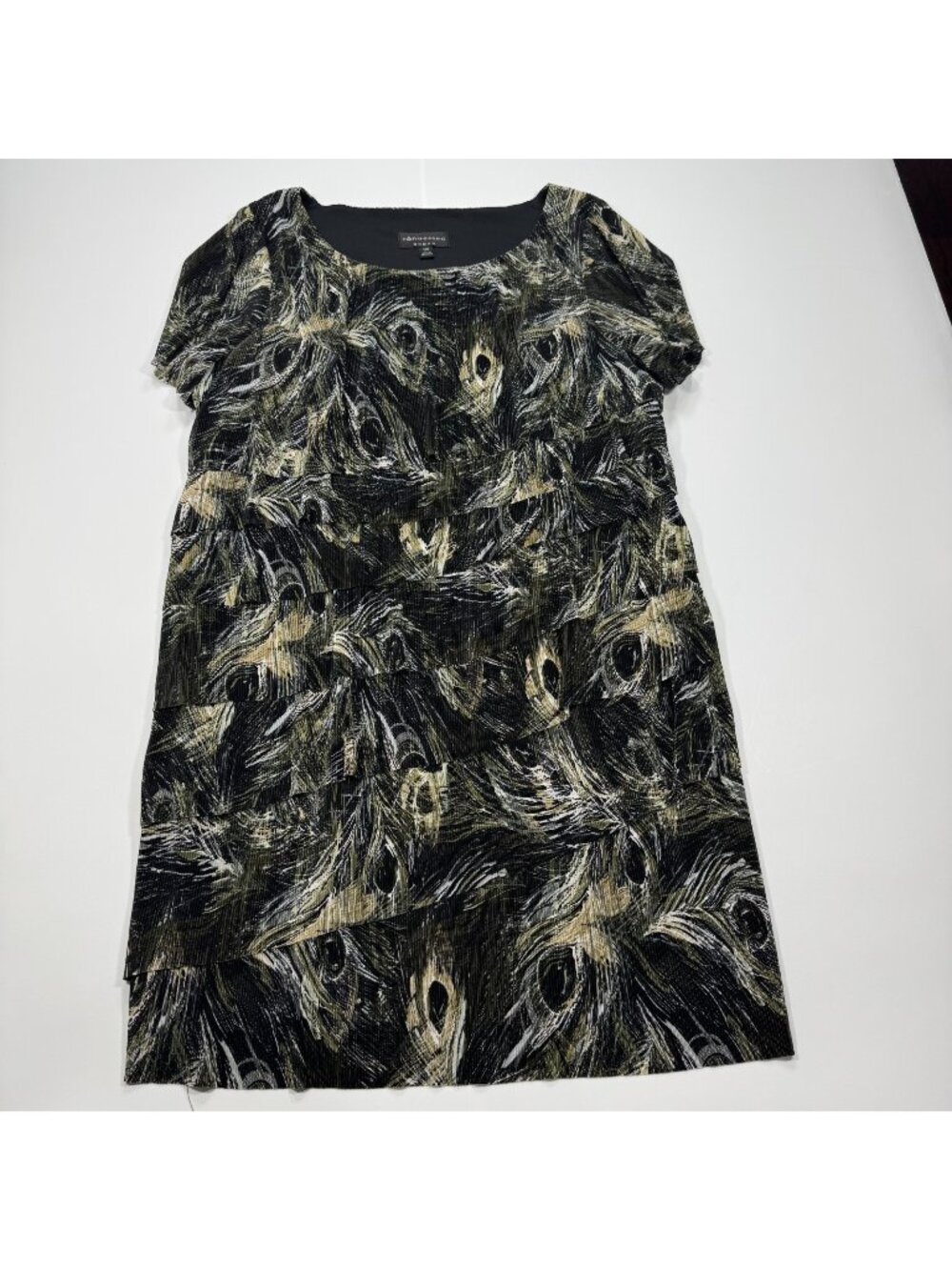 Connected Dress Women's 18W Black Abstract Polyester Shift Tiered Party Cocktail
